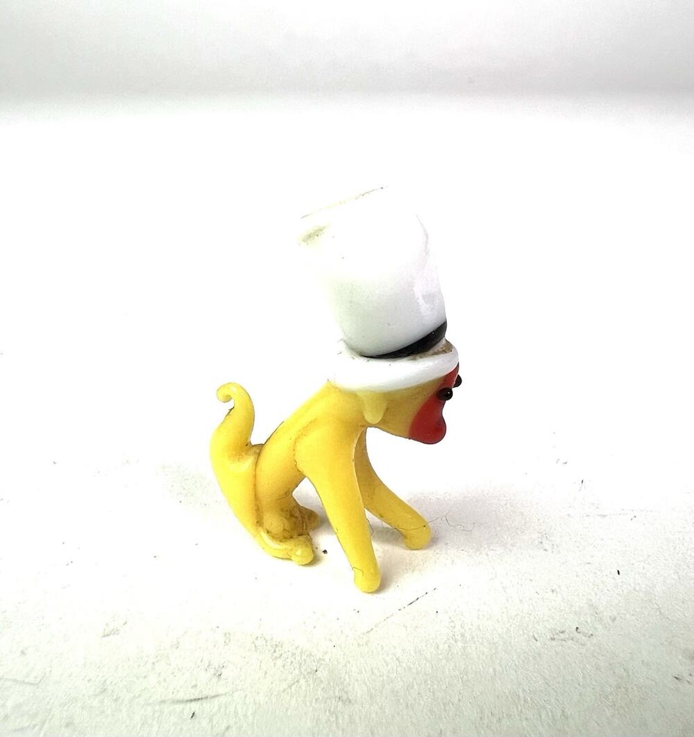 Vintage Hand Blown Art Glass Yellow Monkey in a Top Hat